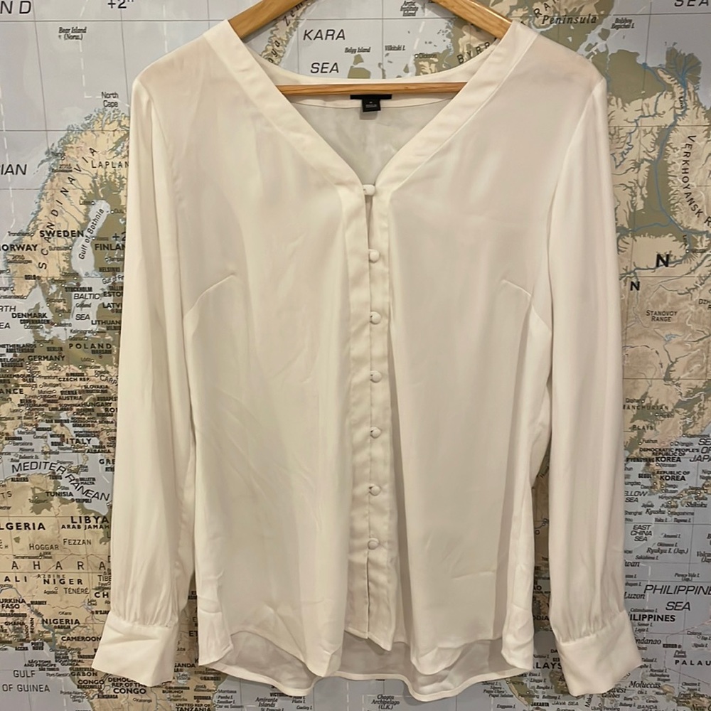 Ann Taylor V-Neck Button Blouse